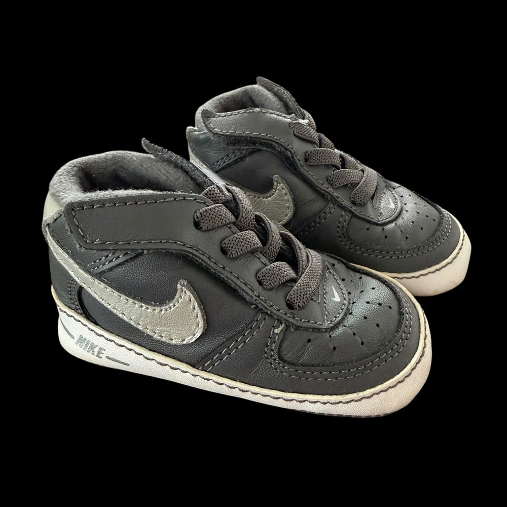 Nike Baby Force 1 3C Crib Shoes Dark Grey Metallic Silver High Tops‎ 325337-005